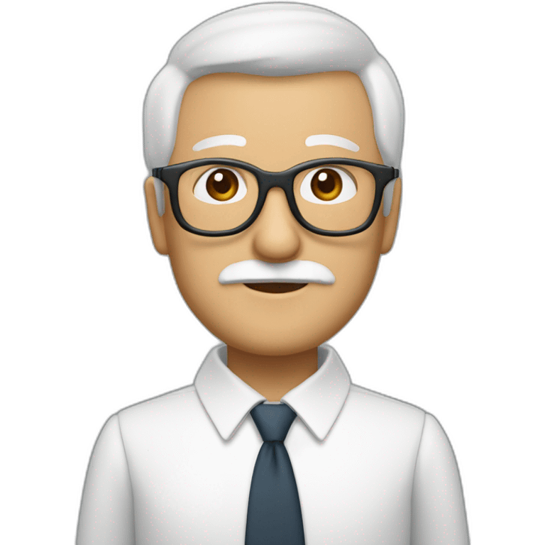 Profesor bondadoso, gafas NO, con bata blanca, de 60 años, de barba corta y blanca y pelo blanco emoji