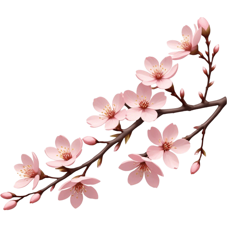 Cinematic Realistic Sakura Flowers on a Branch, depicted as delicate, soft pink blossoms gracefully adorning a slender, gently twisted branch, illuminated by subtle, warm natural light that accentuates their ethereal beauty and transient charm, poetic spring scene emoji