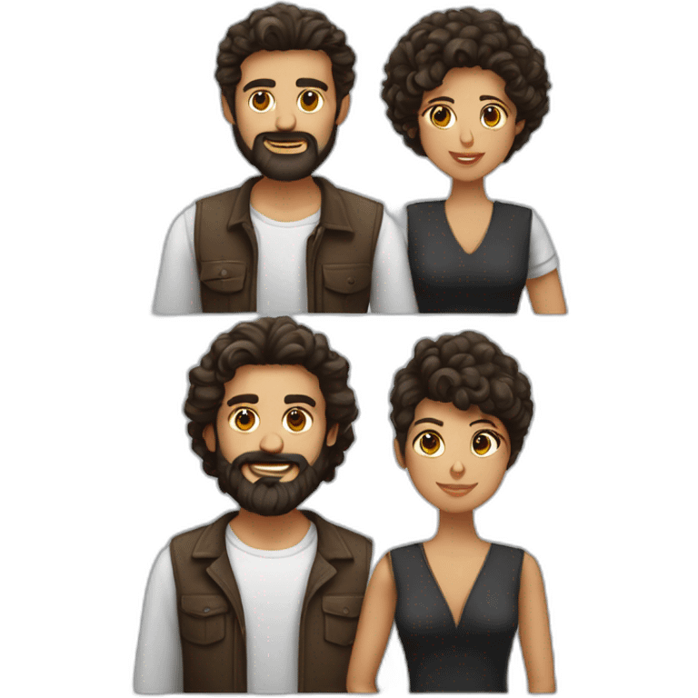 Homme cheveux boucle noir avec barbe fait un bisous à une femme brune emoji