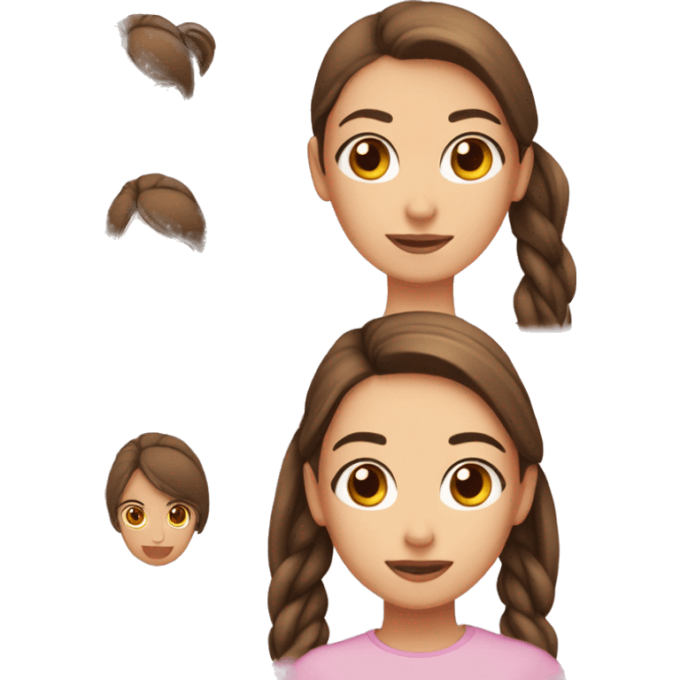 a girl with high ponytail a girl with long brown hair and hazel eyes with tan wearing pink slim emoji