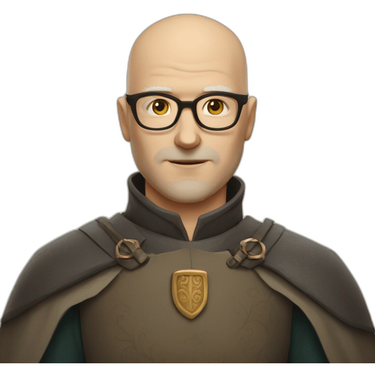 Middle Ages white male bald head short beard square glasses emoji