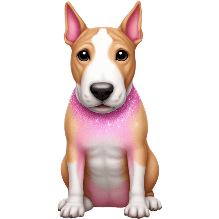 Pink ombre full-body bull terrier with glitter emoji