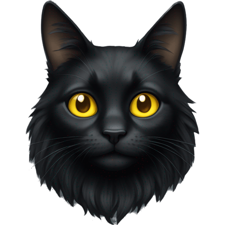 Long haired black cat with big yellow eyes  emoji