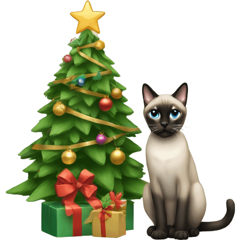 Christmas tree and Siamese cat sitting emoji