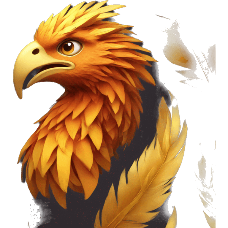 Phoenix head with golden feathers and a short beak emoji