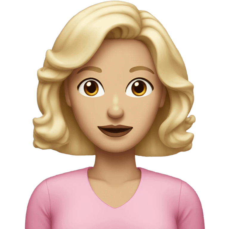 blonde middle aged woman with brown eyes and pink lips emoji