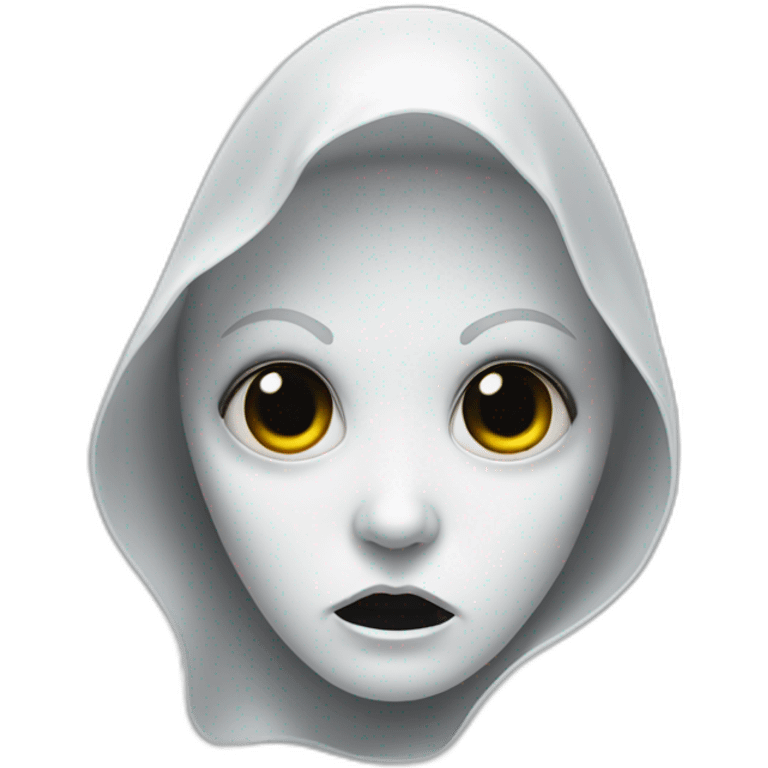 A white lady ghost with black scary eyes and mouth is broken emoji