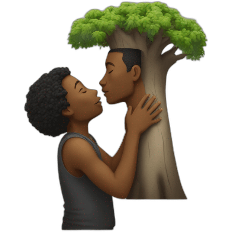 A black man kissing a baobab tree With lots of love emoji