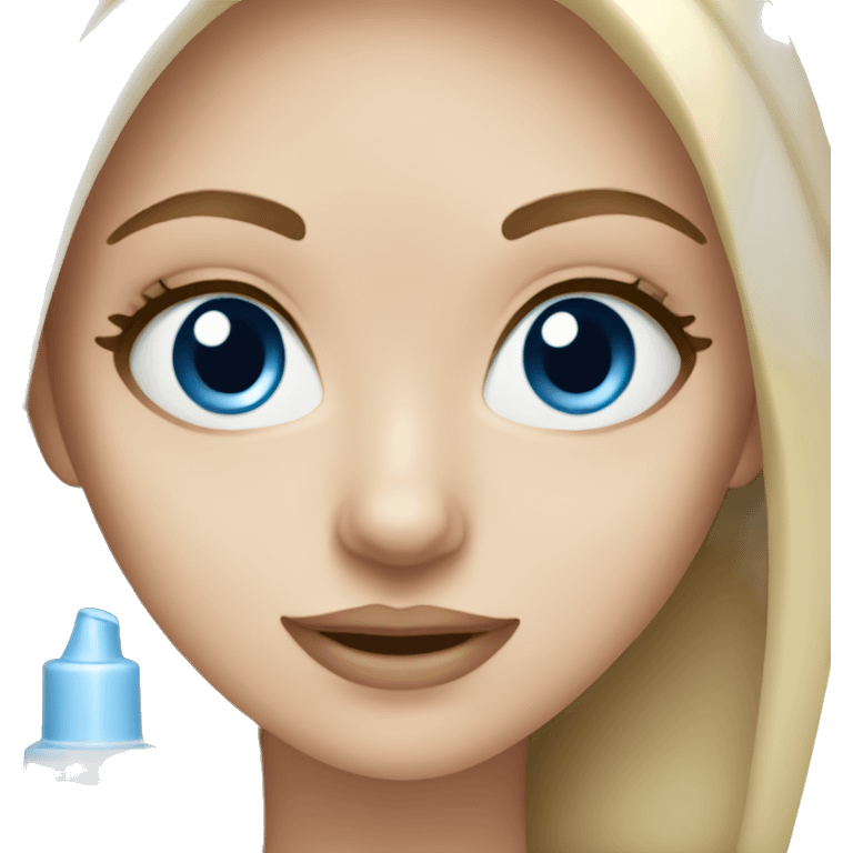 white girl with blue eyes applying cream on face emoji