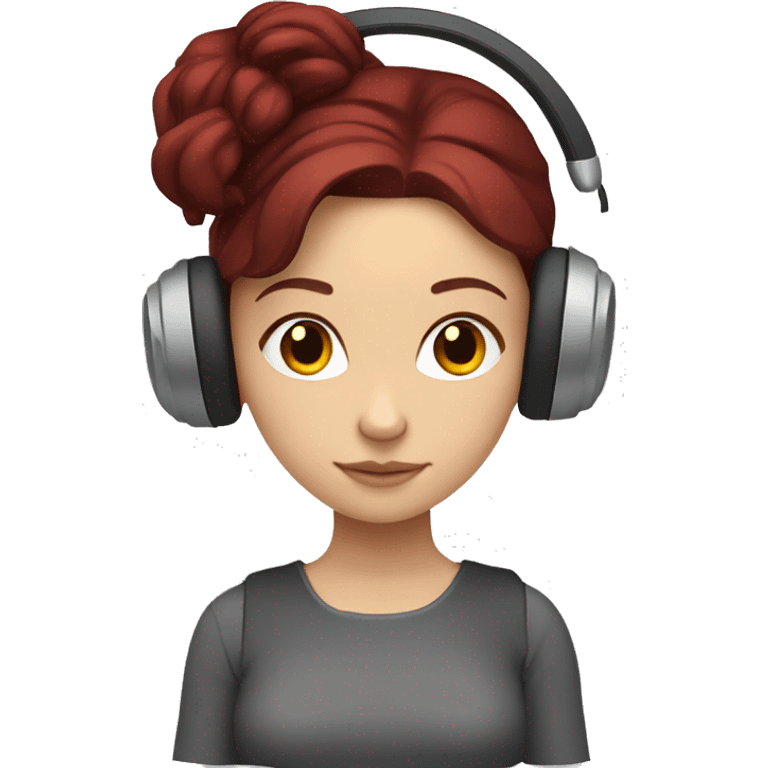 White Slavic girl with burgundy hair and brown eyes listening music in headphones  emoji