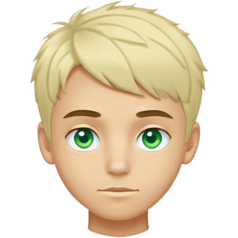 A thin Brazilian boy with light hair and bright green-blue eyes, a short tousled haircut, light eyebrows, and fair skin emoji