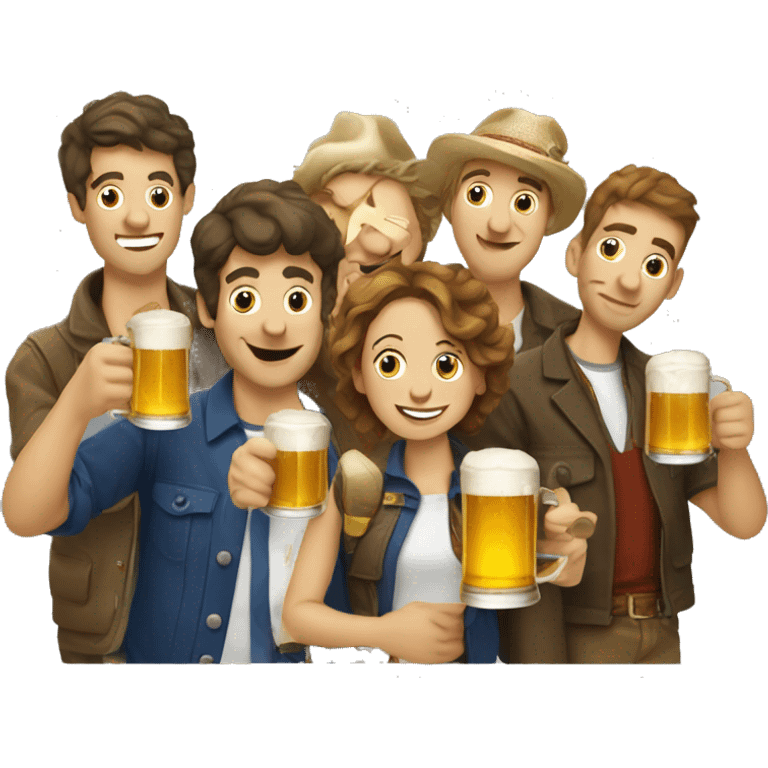 a group of friends of french people with beers emoji