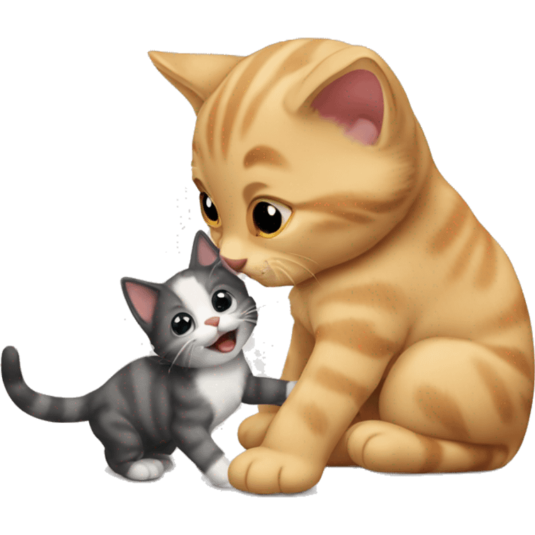 Kitten playing with puppy  emoji