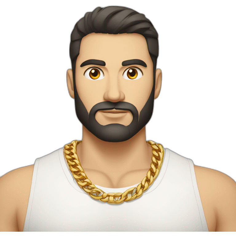 Russian strong man aged 30 wearing gold chain with black hair and short beard emoji