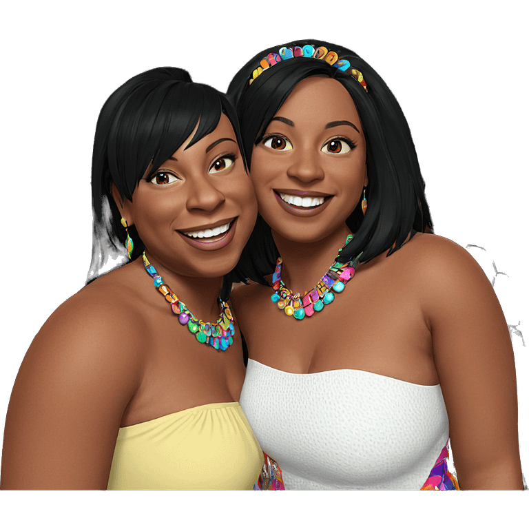 smiling sisters in colorful dresses emoji