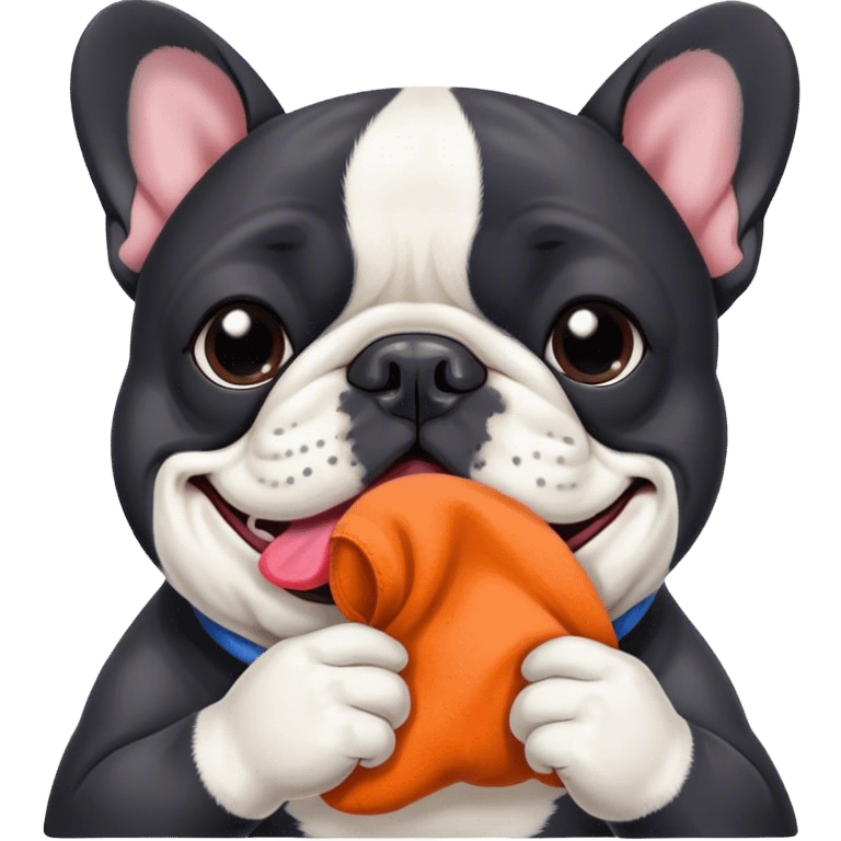 Black and white frenchie eating a sock  emoji