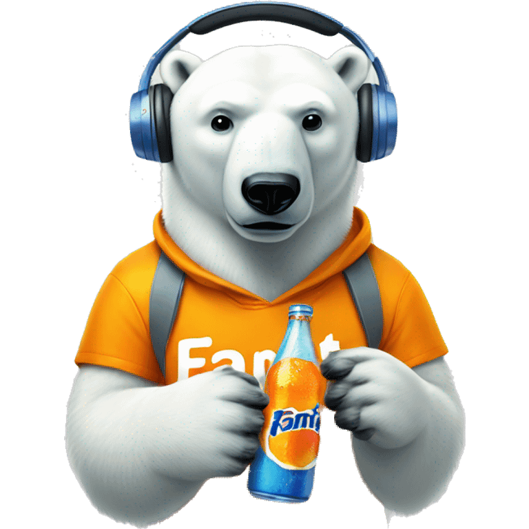 Polar bear wearing headphones drinking fanta  emoji