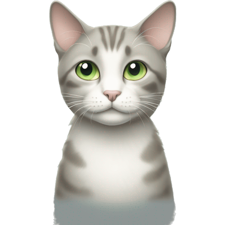 grey, beige and white cat with pale green eyes  emoji