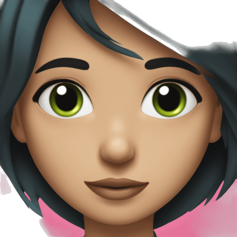 girl with bluey green eyes, black hair and hot pink front strands  emoji