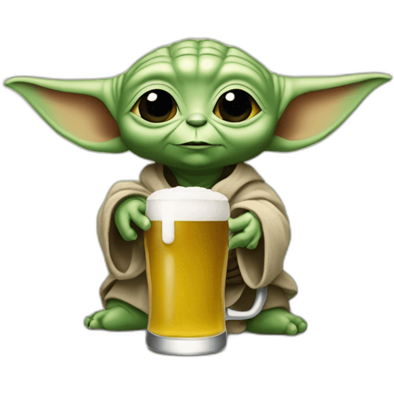 Bébé yoda avec une bière  emoji