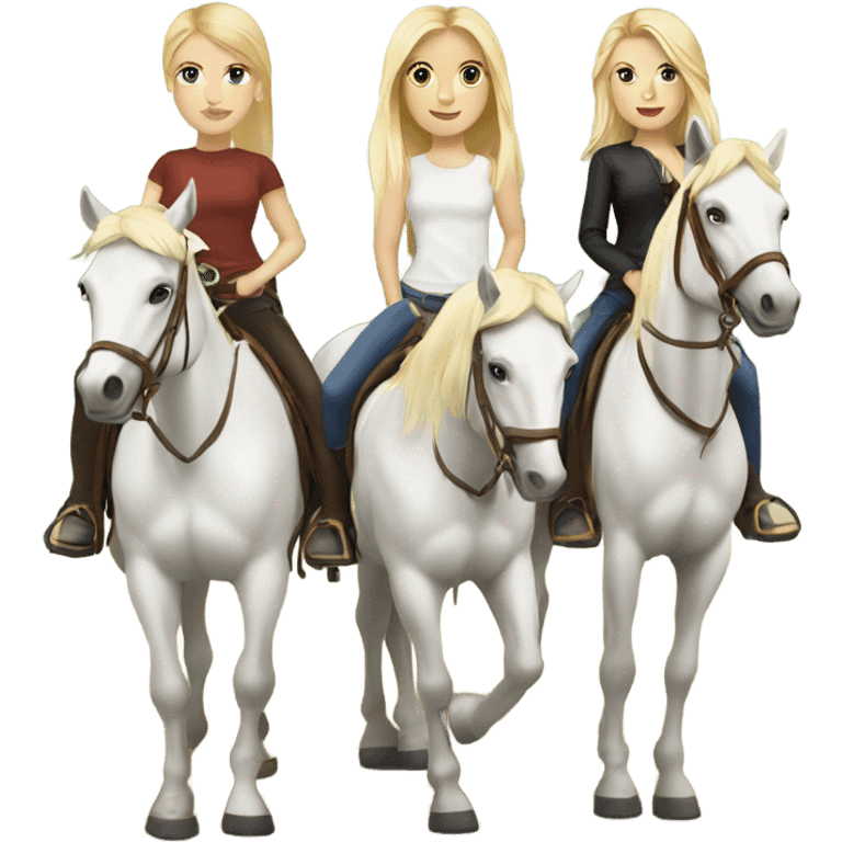 3 blonde white girls riding horses  emoji