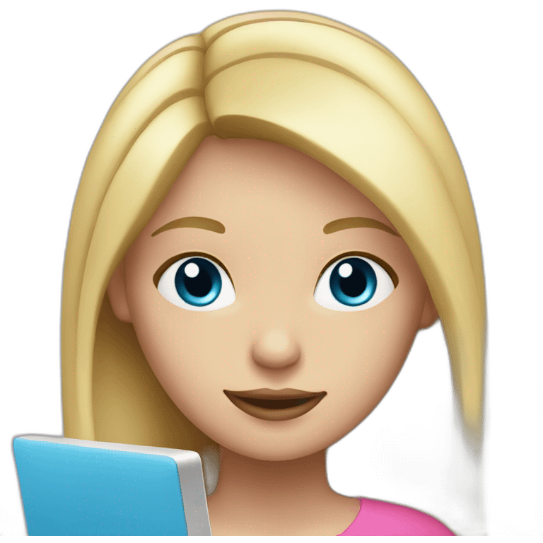 Blonde laptop girl blue eyes with pink laptop emoji