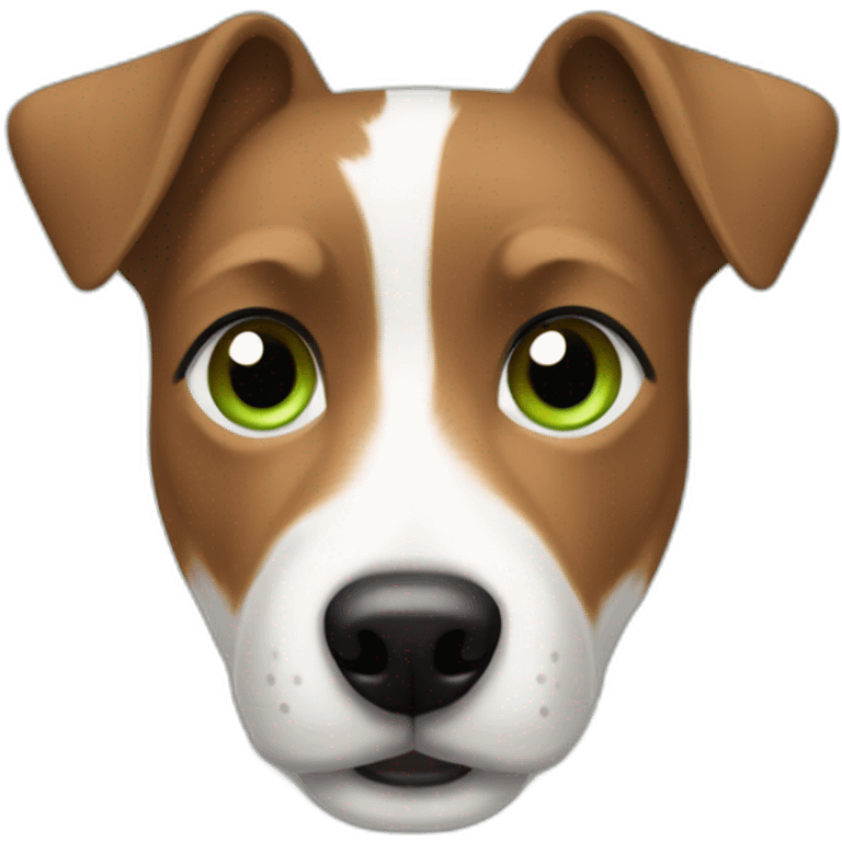 Man with modern hair cut brown hair green eyes with jack russell terrier dog emoji