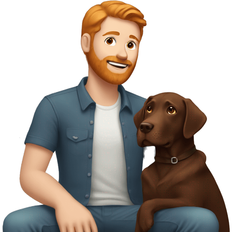 man with ginger hair and beard petting a chocolate lab emoji