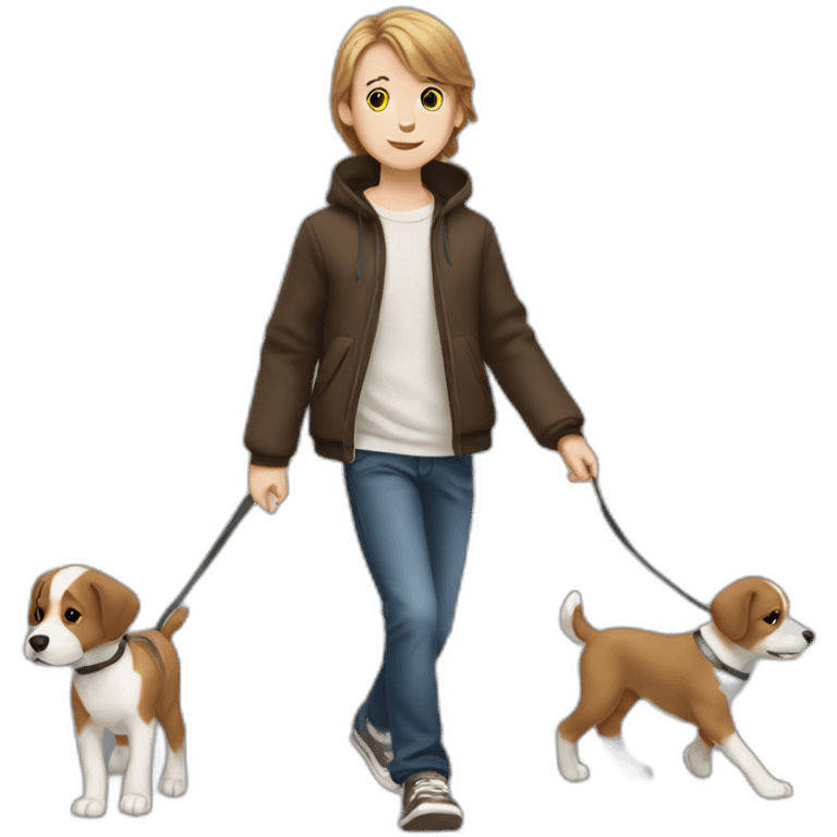 white kid brown hair walks with puppy emoji