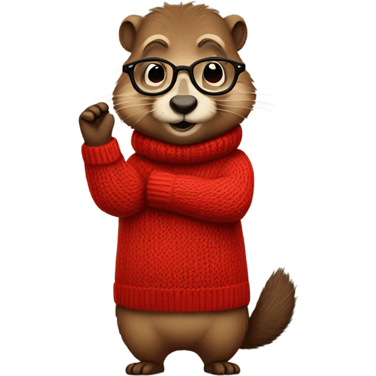 cute groundhog in a fully red sweater and glasses full body shown emoji