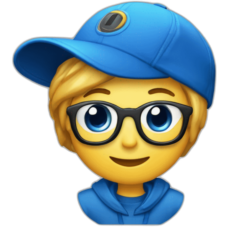 Emoji con el nombre "Proyectos Anyjo" escrito en una gorra con ropa azul emoji