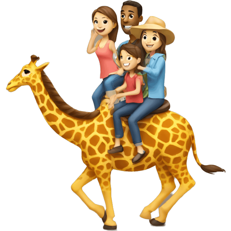 family riding giraffe emoji