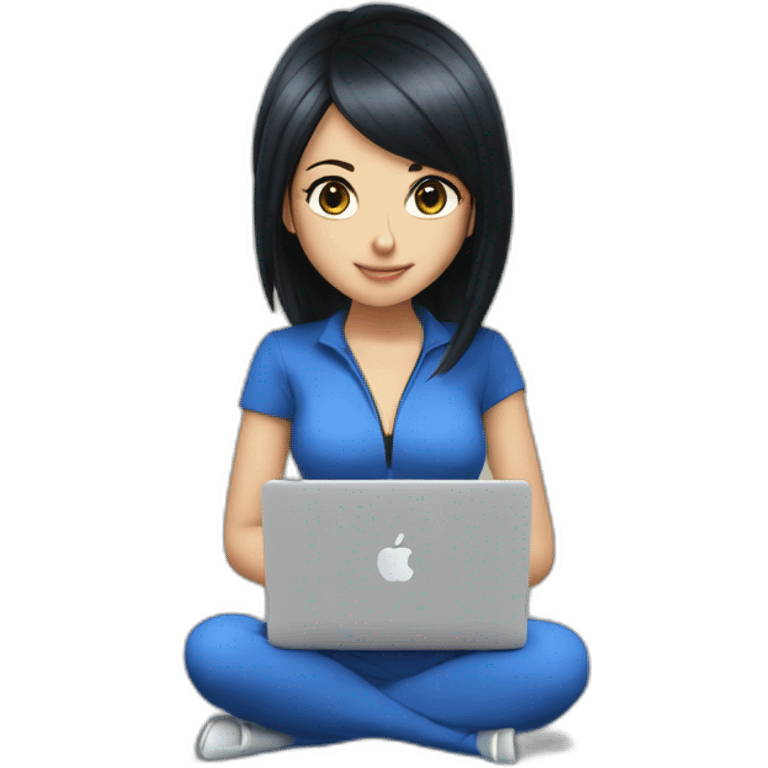 nico robin wearing blue with a macbook emoji