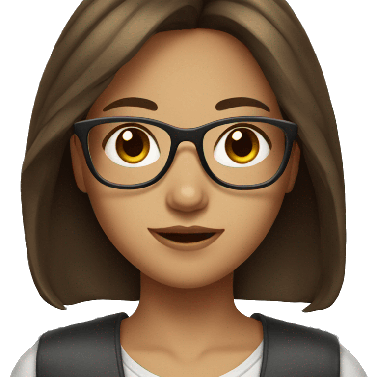 Girl with brown eyes and medium length brown hair and glasses emoji