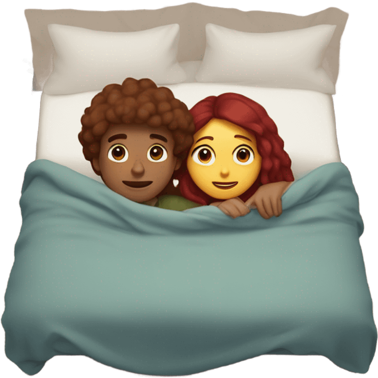 Burgundy haired girl and boyfriend cuddling in bed emoji