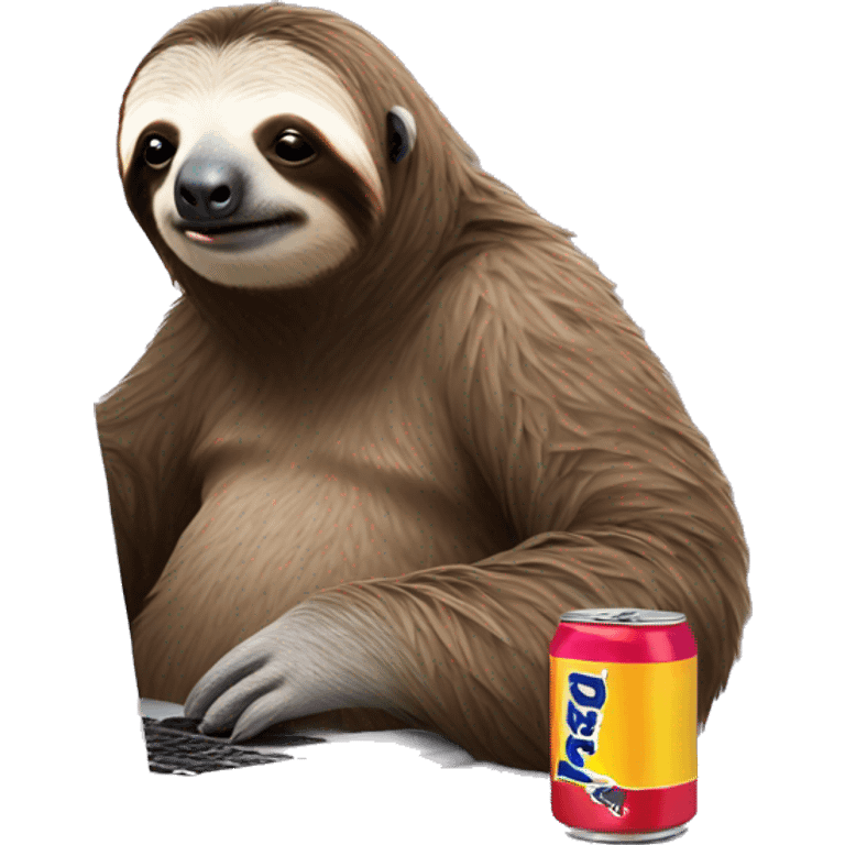 sloth with RedBull can and laptop emoji