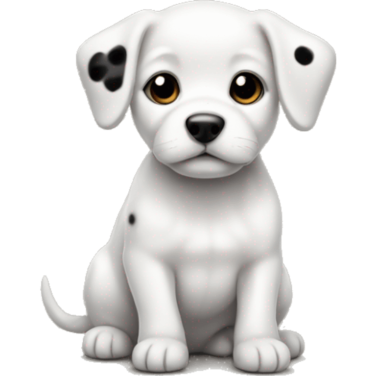 small white puppy with little black spots. emoji