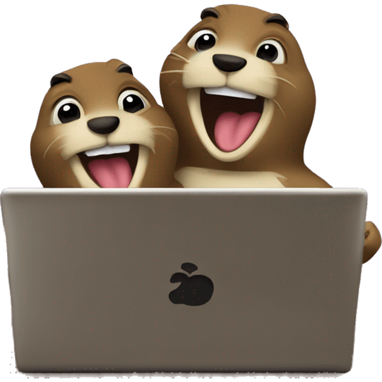 happy Pocket gophers working on laptop emoji