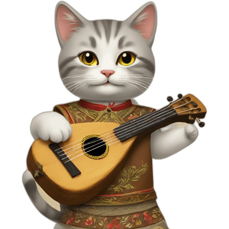 cat in old Slavic clothes plays the balalaika emoji