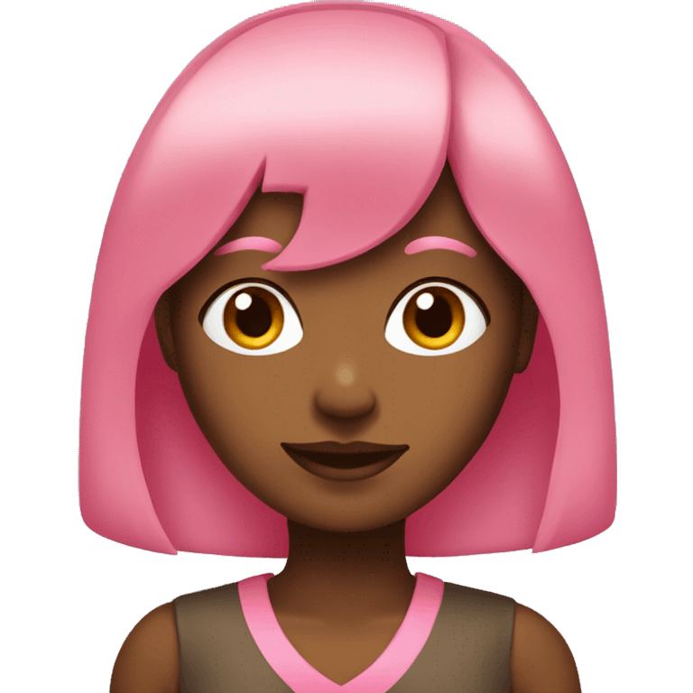 Brown skin lady with pink long hair and short bangs emoji