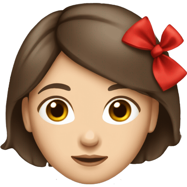 Straight hair Brunette girl with dark brown eyes with a red bow on her hair emoji