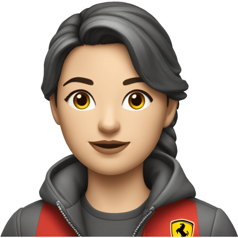 Femme avec une veste Ferrari numéro 16 emoji