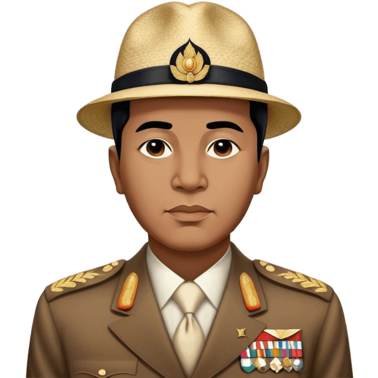 ​Cinematic Realistic Portrait of Sukarno, depicted in a lifelike, realistic style based on his iconic portrait, showcasing his thoughtful, charismatic expression in period attire, rendered with detailed textures and warm, evocative lighting that captures his pioneering spirit and national pride, emoji