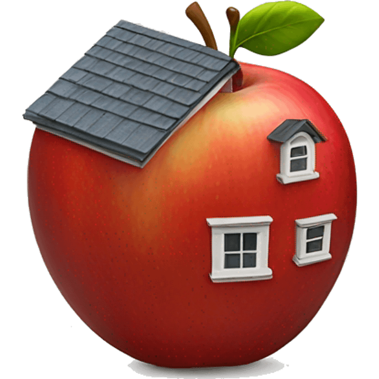 A tiny house on a huge red apple emoji