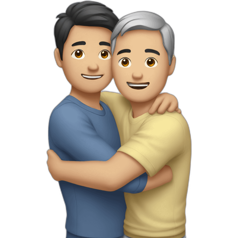 two asian man hug emoji