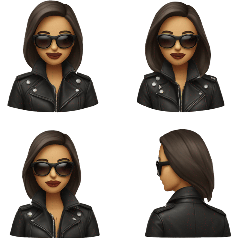 Model with leather jacket and oversized sunglasses emoji