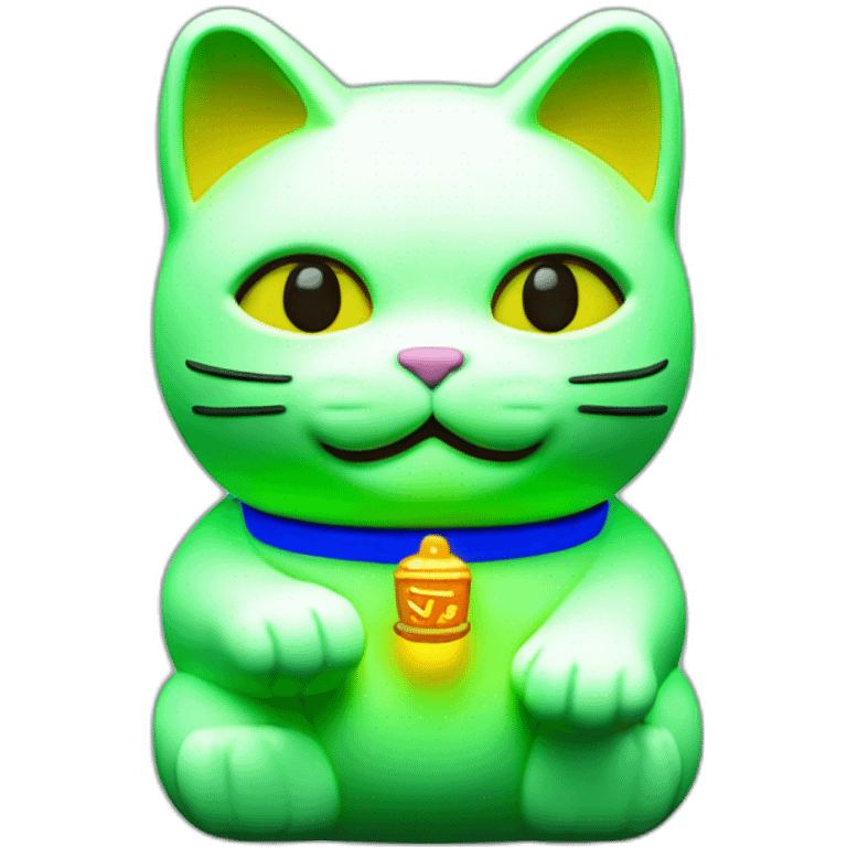 maneki neko 3d in the form of green neon sign emoji