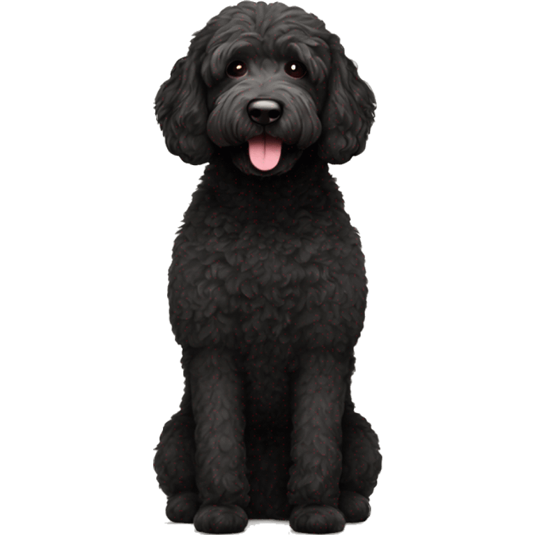 Black labradoodle doing downward dog yoga pose emoji