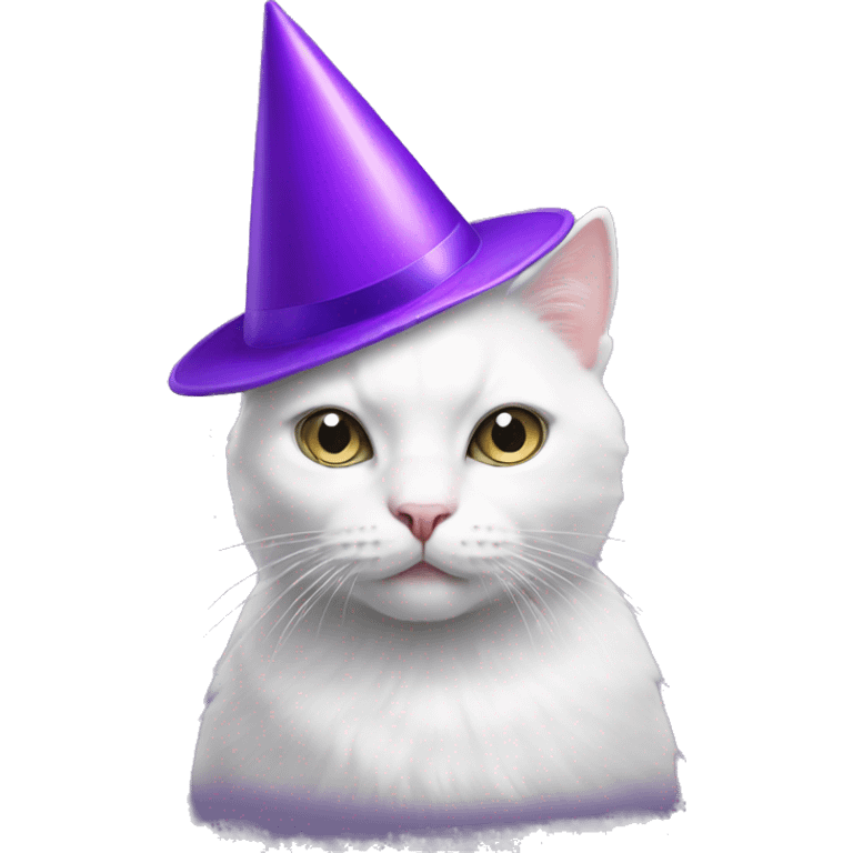 white Cat with a  purple party hat emoji