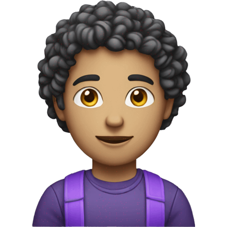 a person using a notebook. that he is light skinned and that he is a young man who has curls and wears clothes with purple tones. emoji